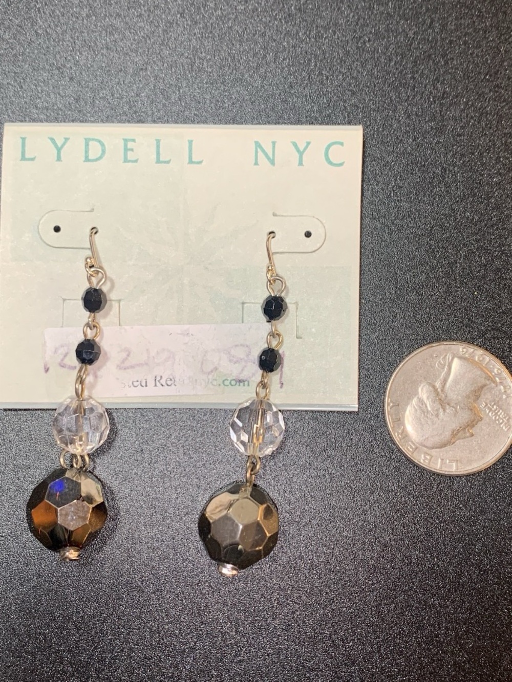 NWT Lydell NYC Black, gray and Clear Faceted Drop Earrings